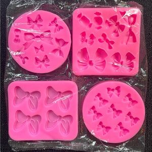 Silicone Mini-Bows Fondant Molds Set=4 Decorating Bake Baking Pink Bows Tray NIP